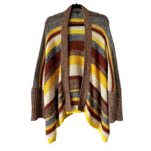 Coco + Carmen Open Front Asymmetrical Soft Striped Cardigan S/M  Brown Yellow - Picture 1 of 7